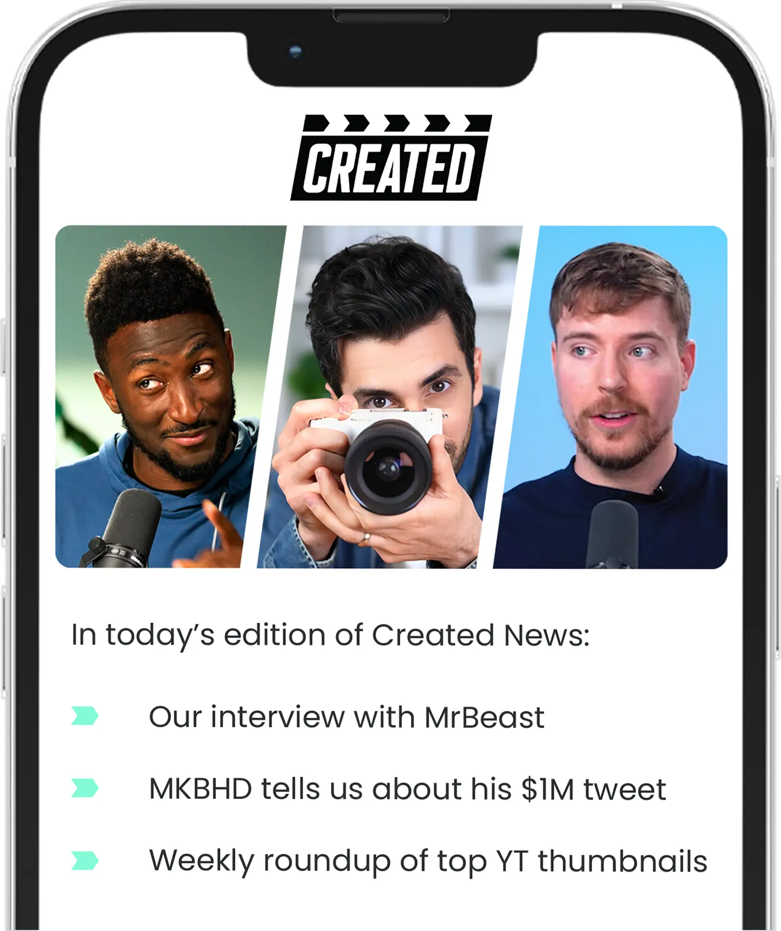Created News on a phone: MKBHD, Peter McKinnon and MrBeast